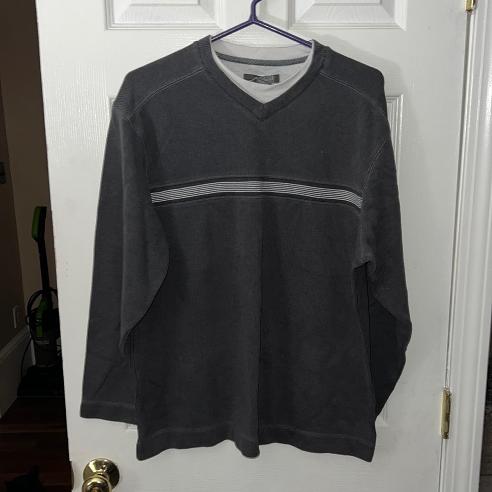 Method Men's Gray Striped V-Neck Pullover Knit Sweater Size L